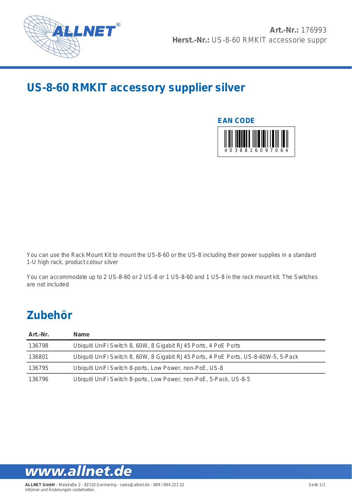 ALLNET ALLNET US860RMKI Datasheet - ManualMachine.com