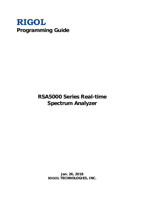 Rigol RSA5032-TG, RSA5065, RSA5065-TG, RSA5032 Programming Guide