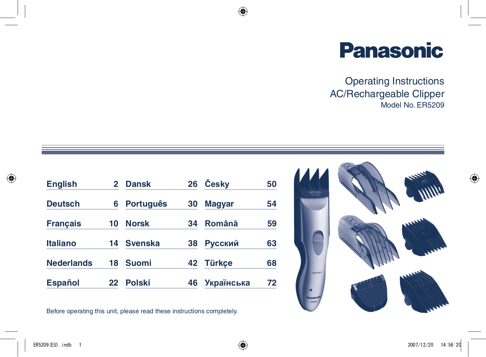 Panasonic ER-5209 Operating Instructions