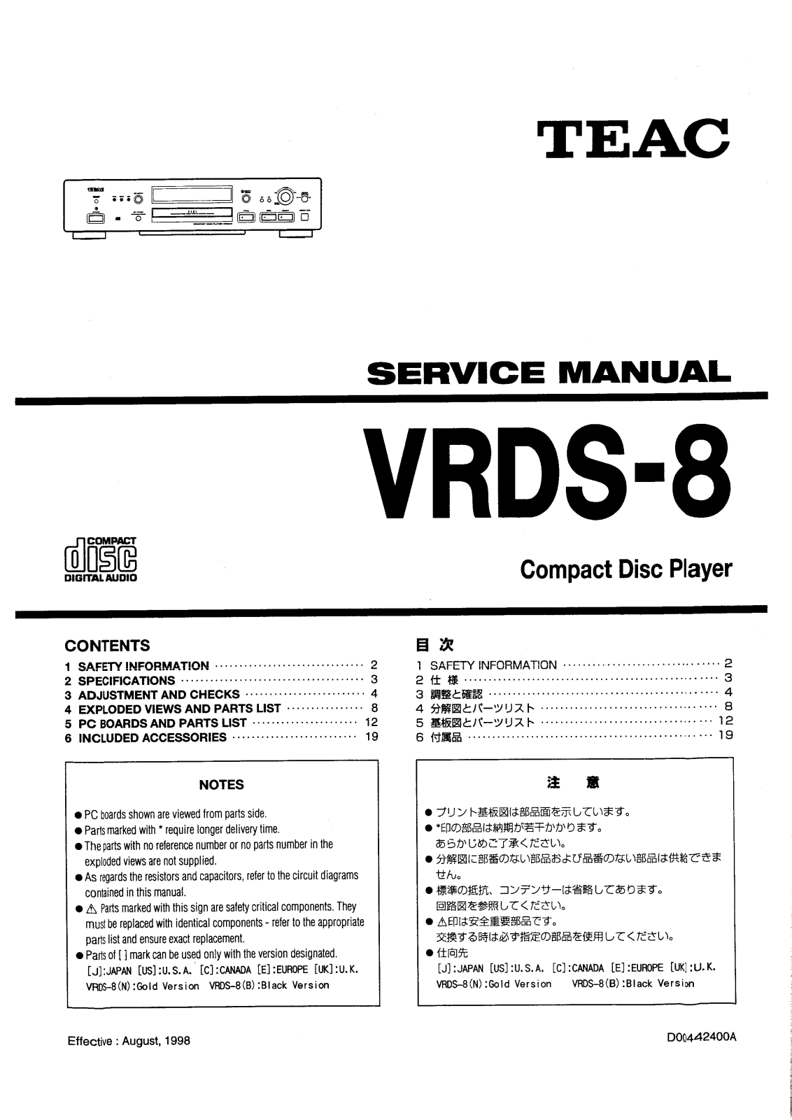 TEAC VRDS-8 Service manual