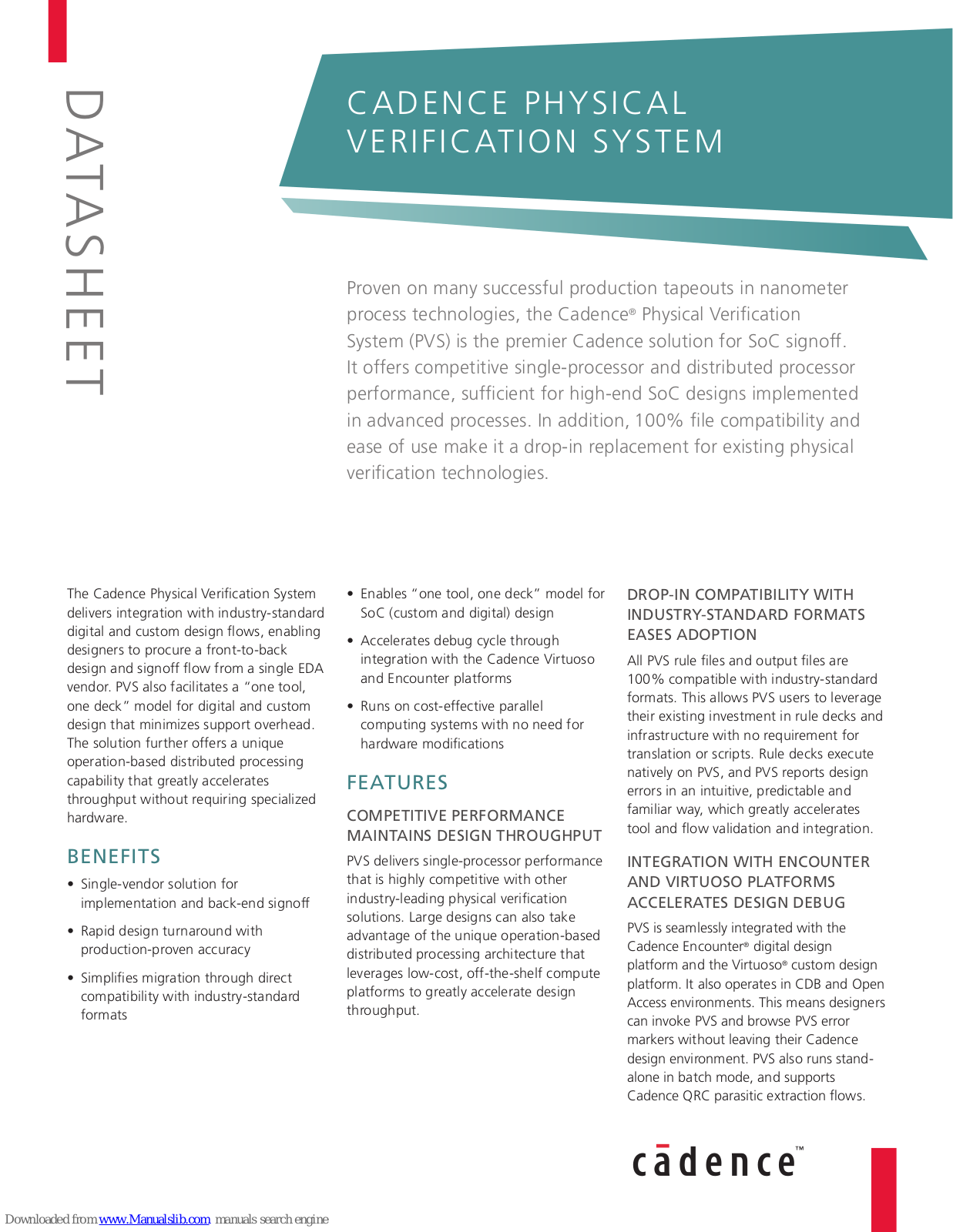 Cadence PHYSICAL VERIFICATION SYSTEM Datasheet