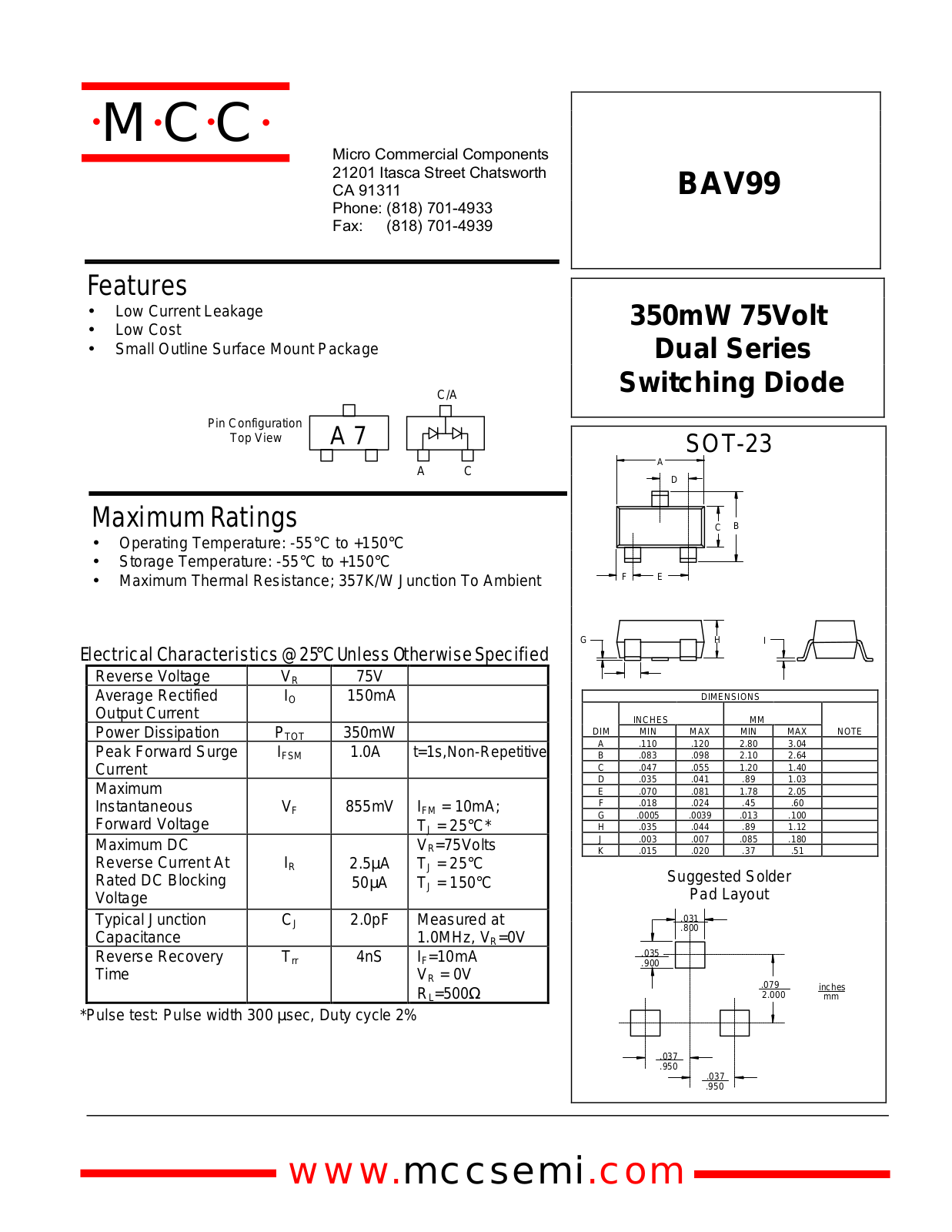 MCC BAV99 Datasheet