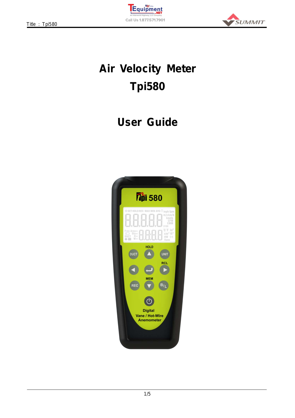 TPI 580 User Manual