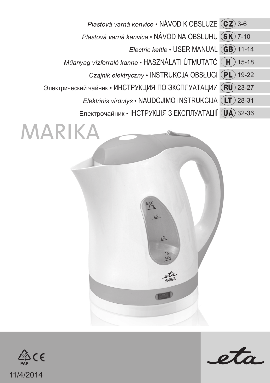 ETA Marika 3586 90000 User Manual