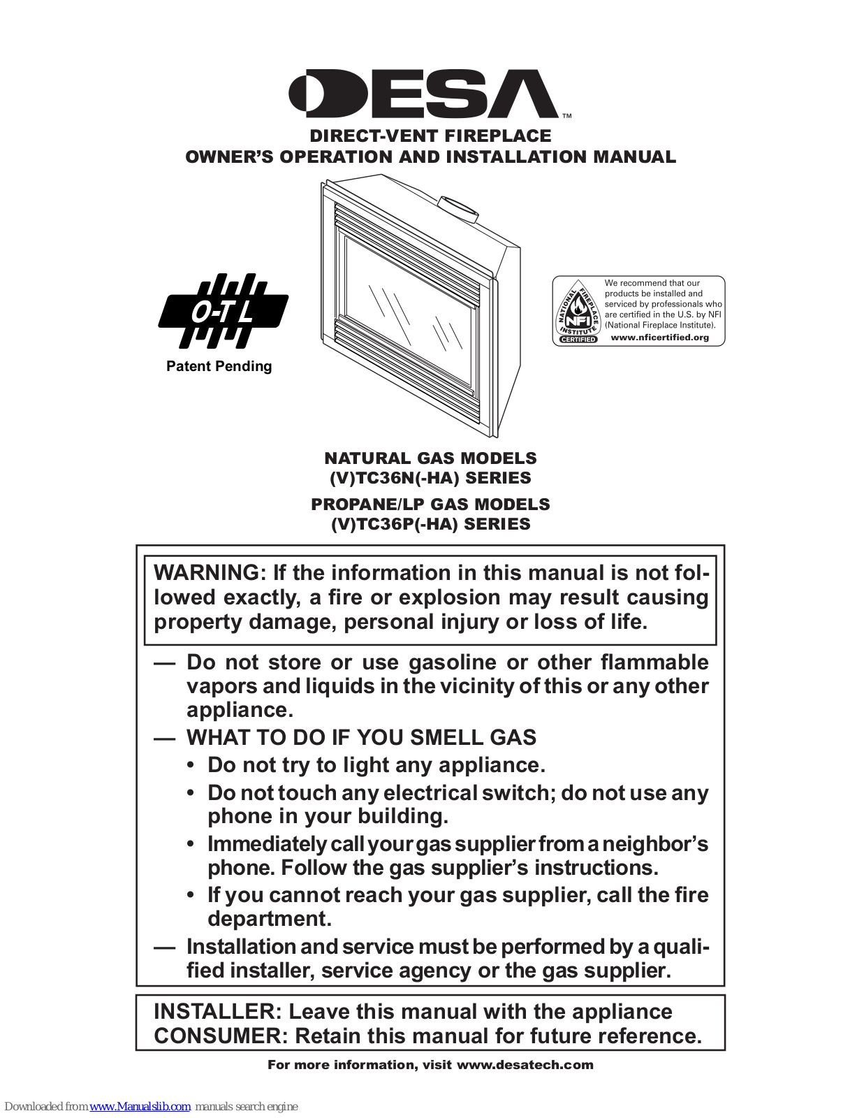 Desa TC36N-HA, TC36P-HA Owner's Operation And Installation Manual