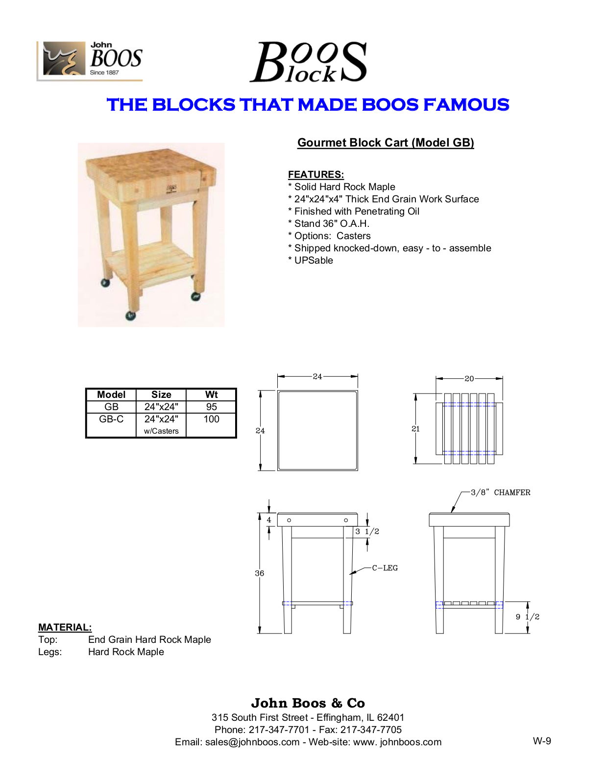 John Boos GB-C User Manual