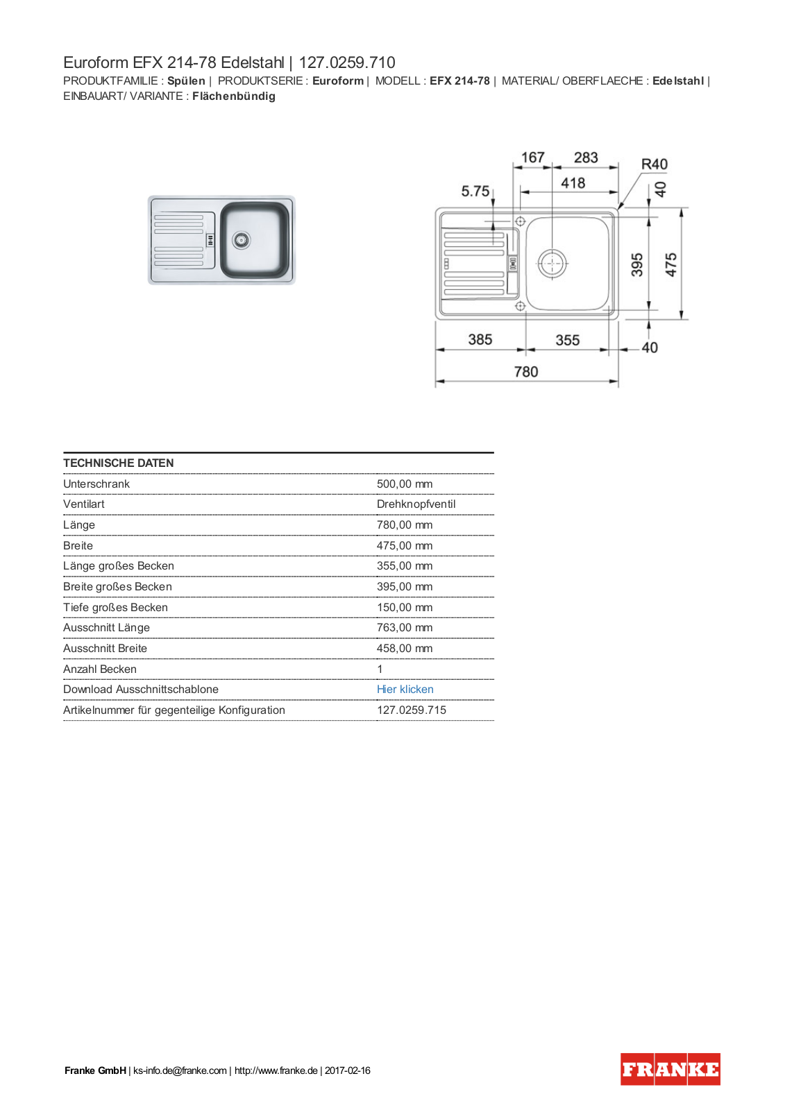 Franke 127.0259.710 Service Manual