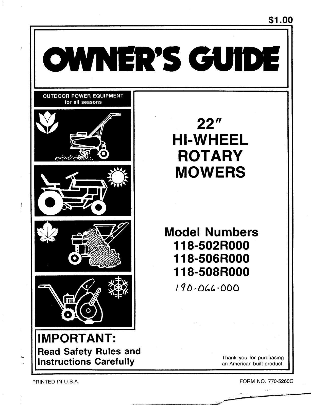 MTD 118-506R000, 118-502R000, 118-508R000 User Manual