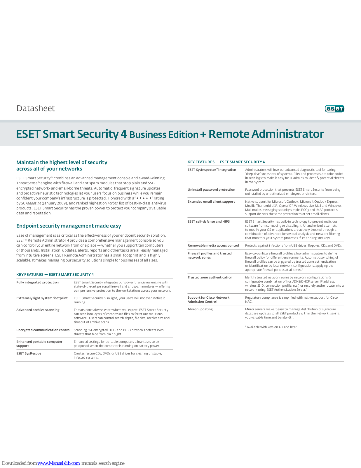 ESET SMART SECURITY 4 - DATASHEET BUSINESS EDITION Datasheet