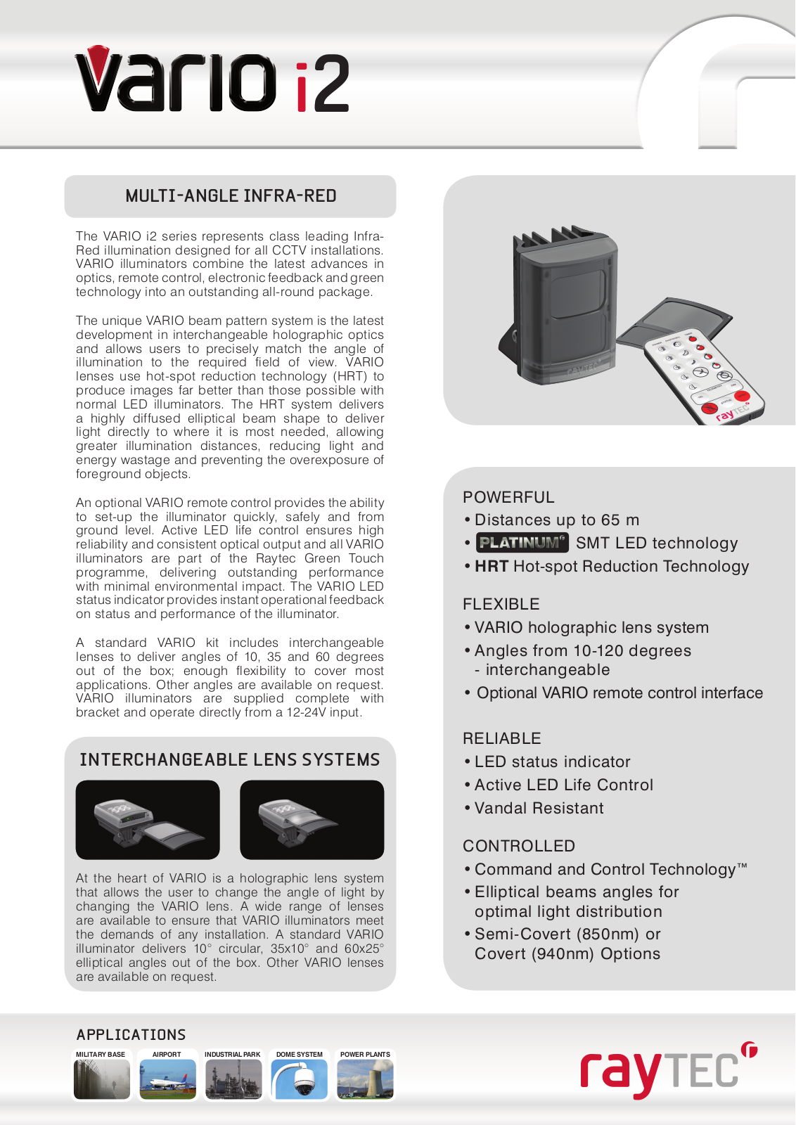 Raytec VAR-i2-LENS-120-50, VAR-i2-LENS-80-30, VAR-i2-1 Specsheet