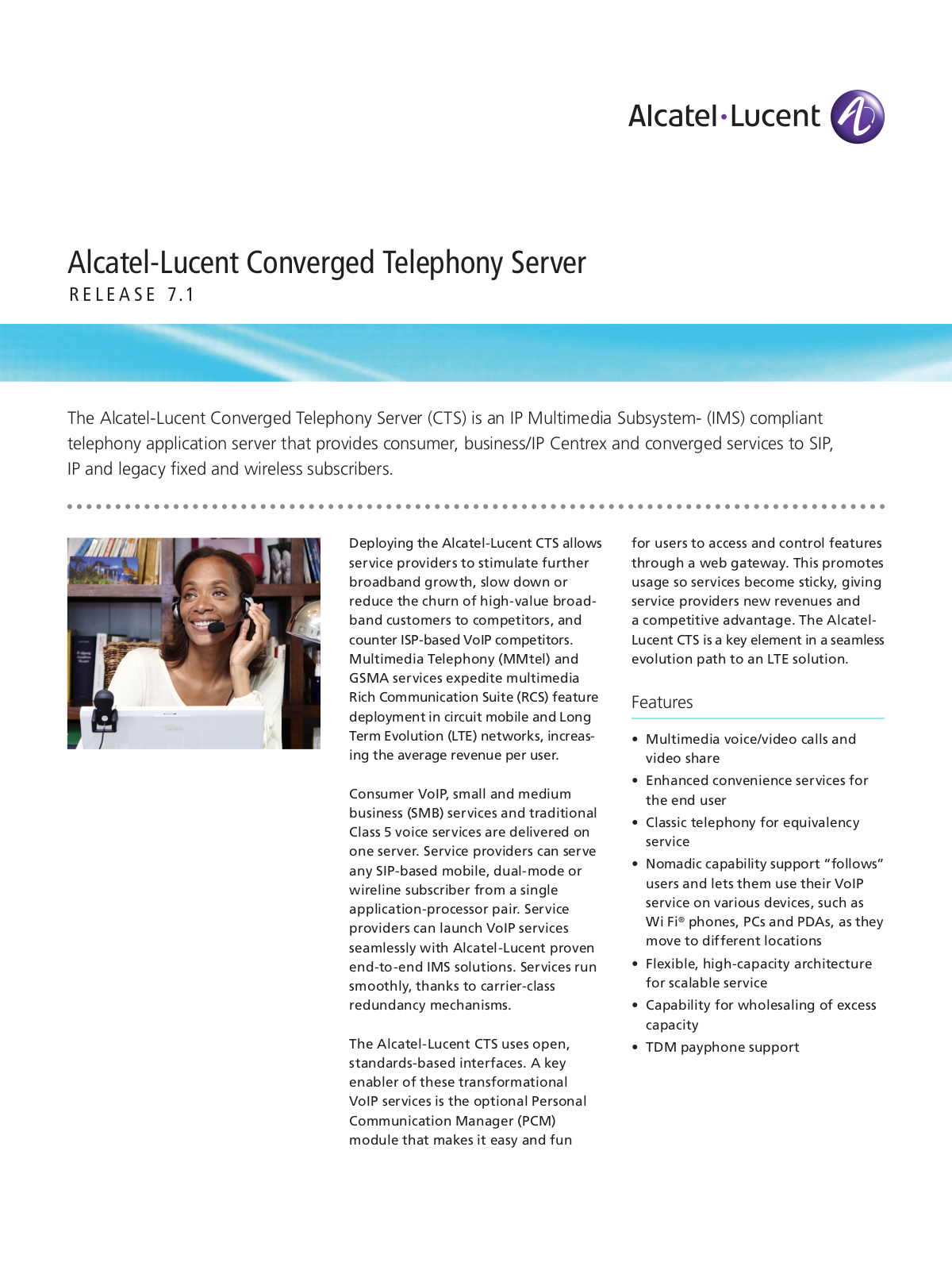 Alcatel-lucent CONVERGED TELEPHONY SERVER DATASHEET