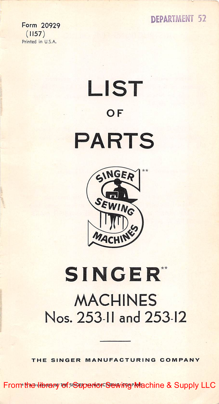 Singer 253-11, 253-12 Manual