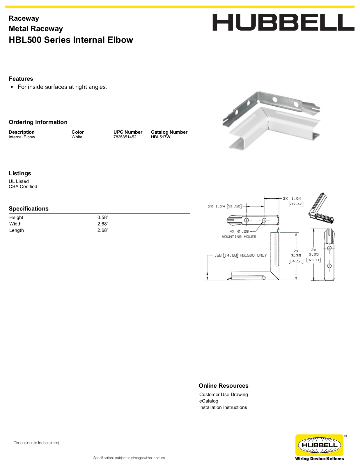 Hubbell HBL517W Specifications