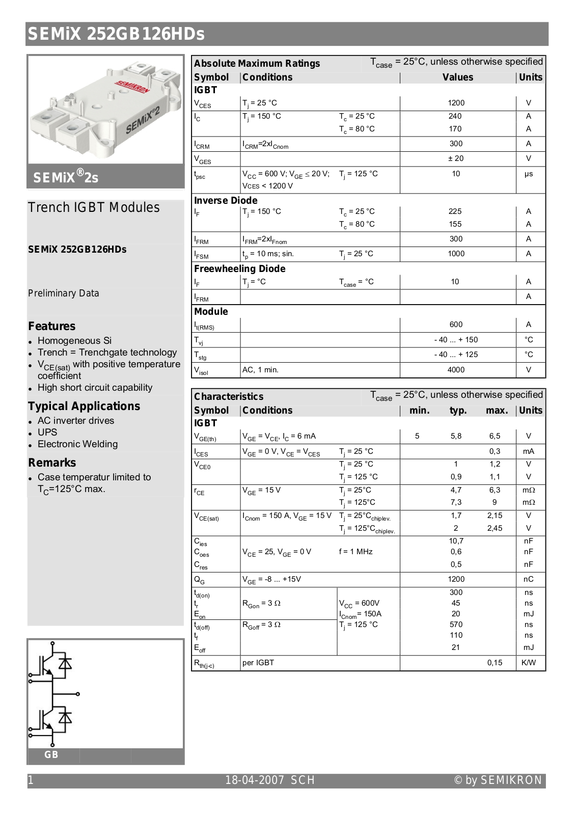 Semikron SEMIX252GB126HDS Data Sheet