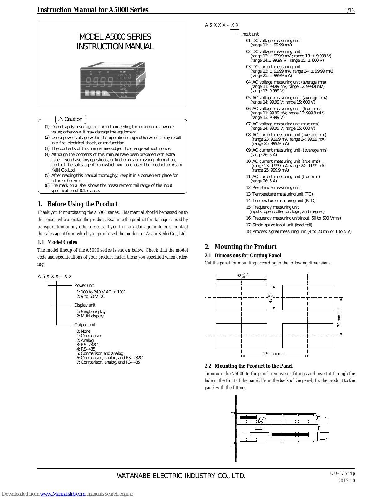 Watanbe A5000 Series Instruction Manual