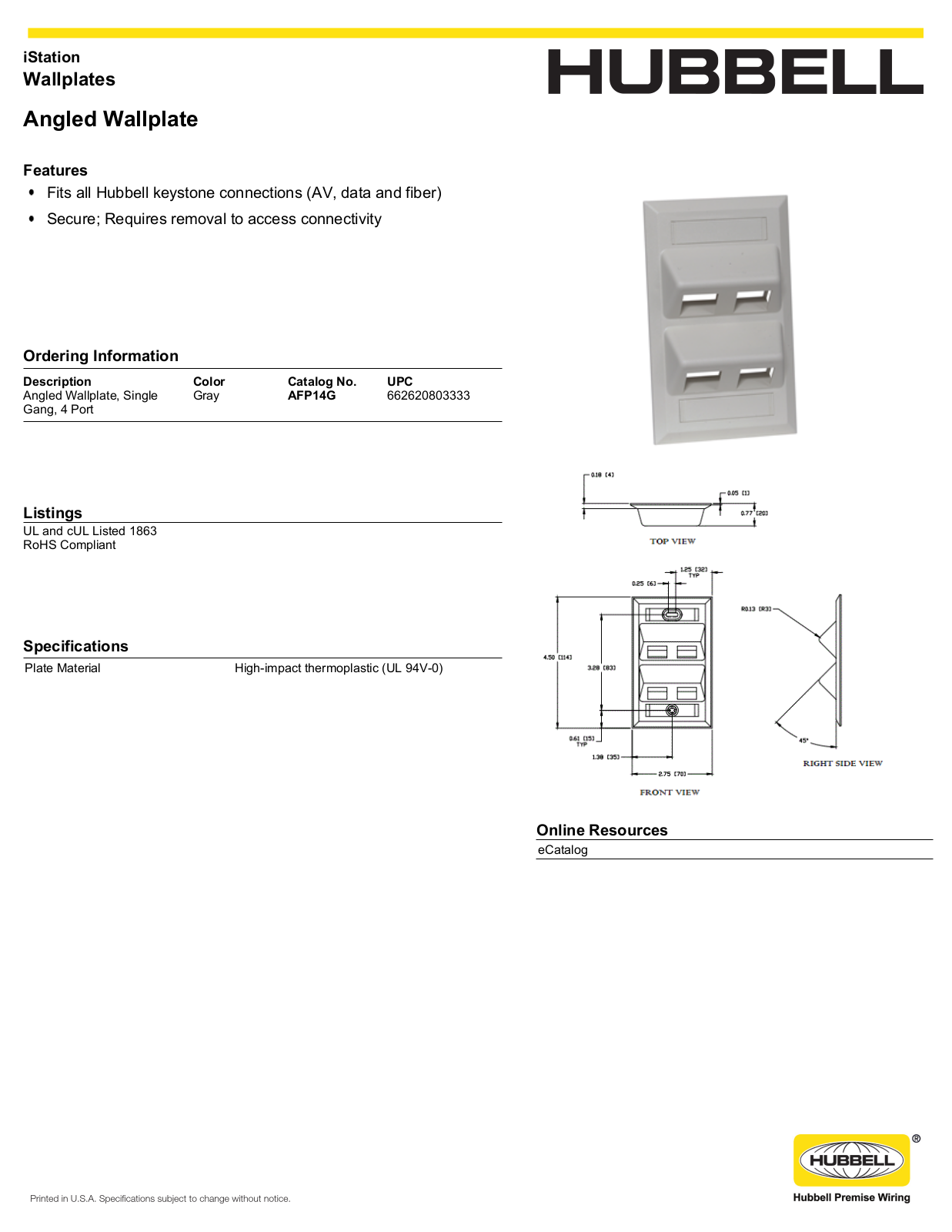 Hubbell AFP14G Specifications