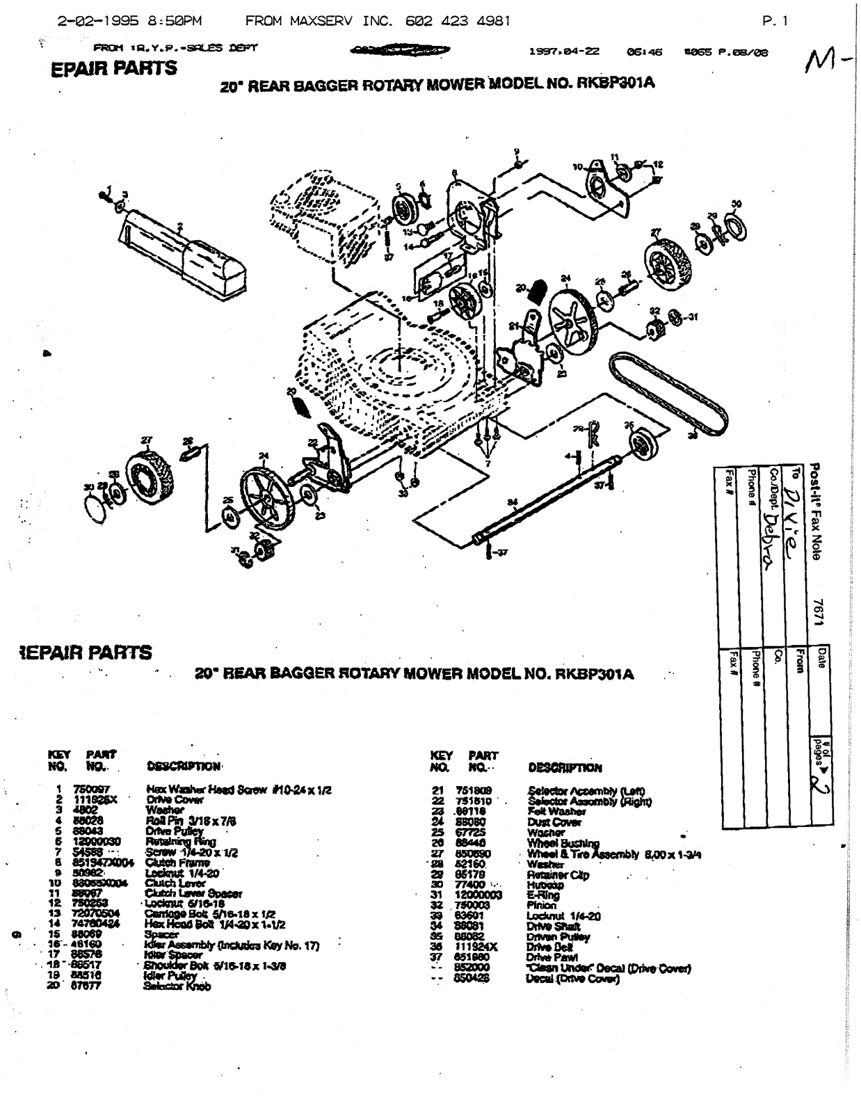 AYP RKBP301A Parts List