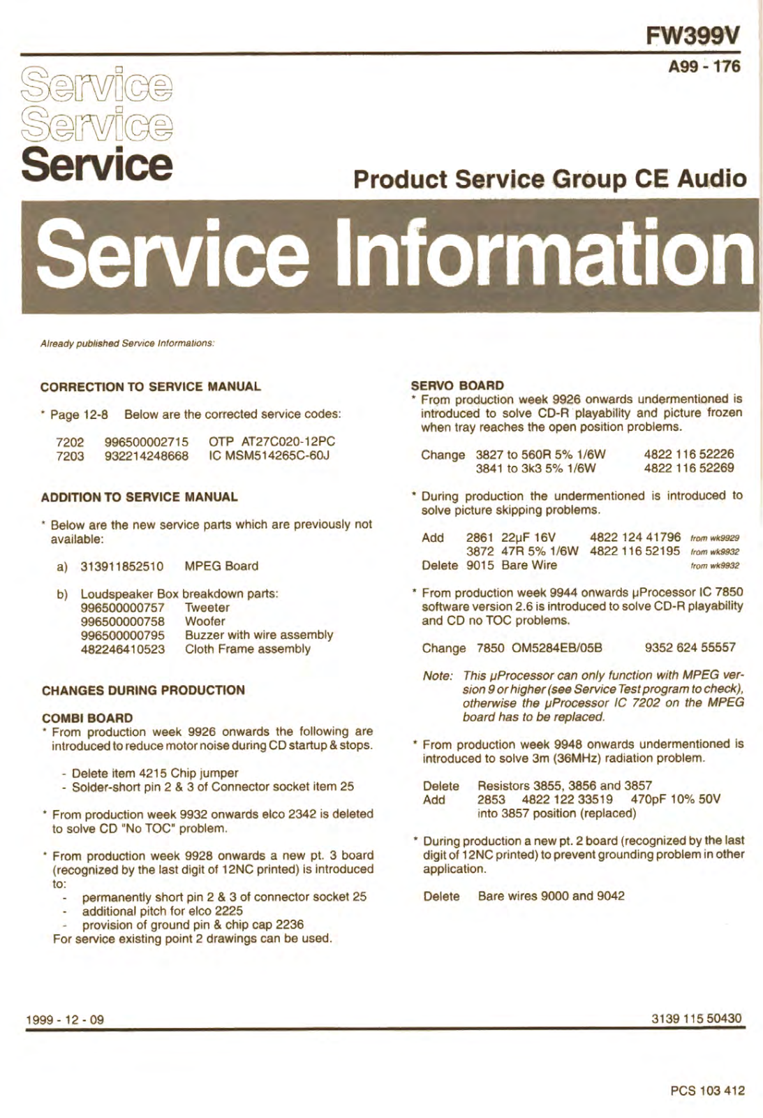 Philips FW-399-V Service Manual
