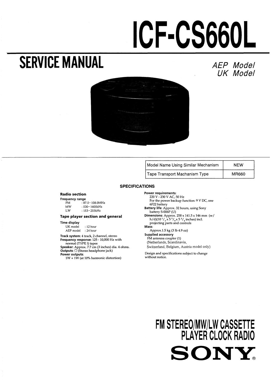 Sony ICFCS-660-L Service manual