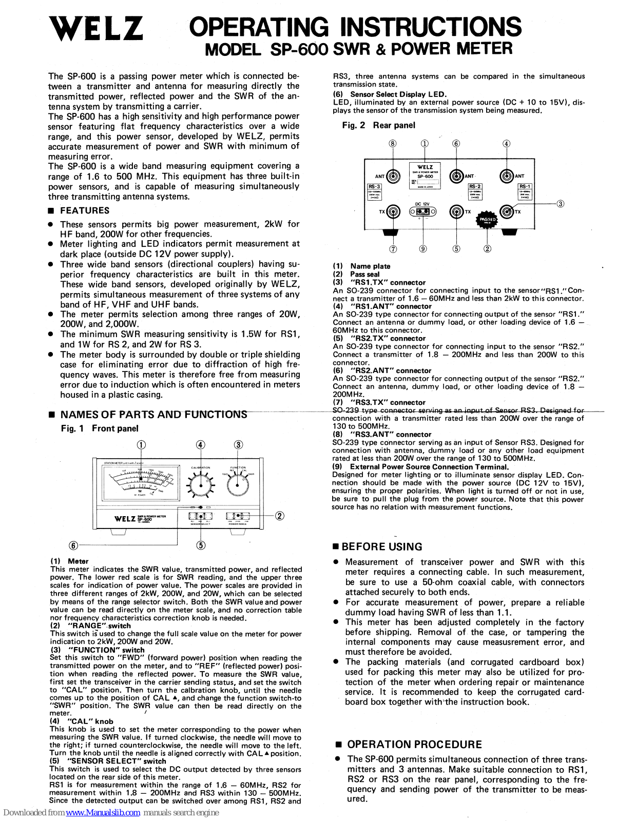 WELZ SP-600 Operating Instructions - ManualMachine.com