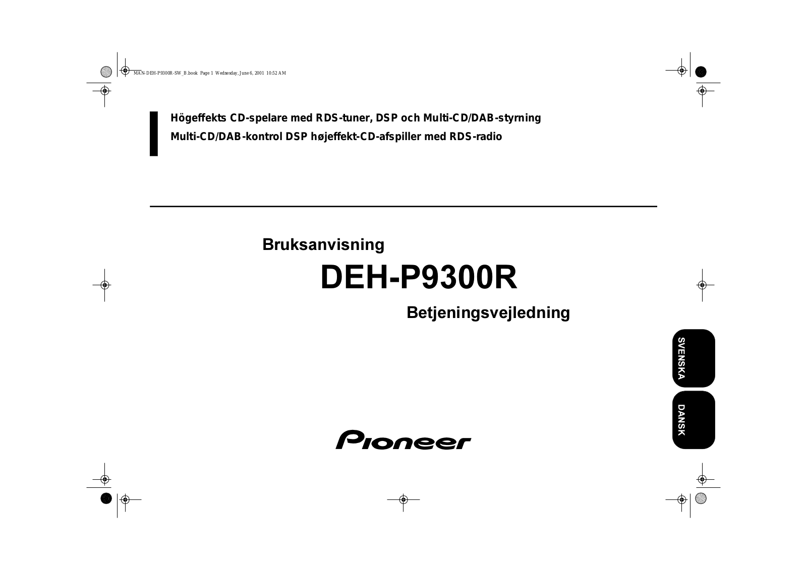 Pioneer DEH-P9300R User Manual