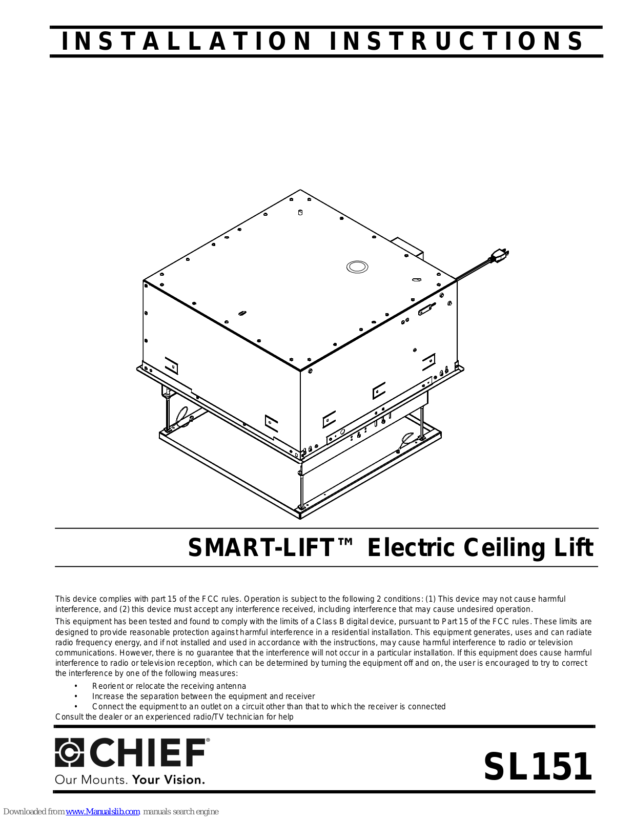 CHIEF SMART-LIFT SL151 Installation Instructions Manual