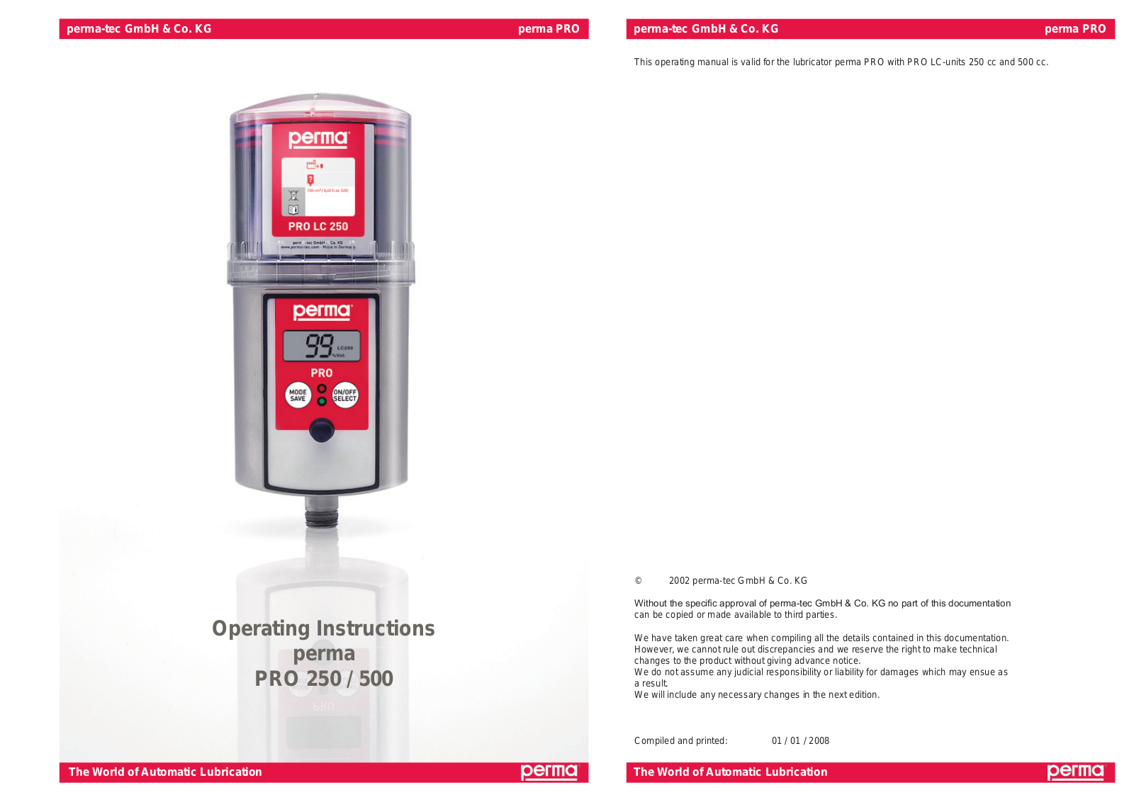 Perma PRO 250, PRO 500 Operator's Manual - ManualMachine.com