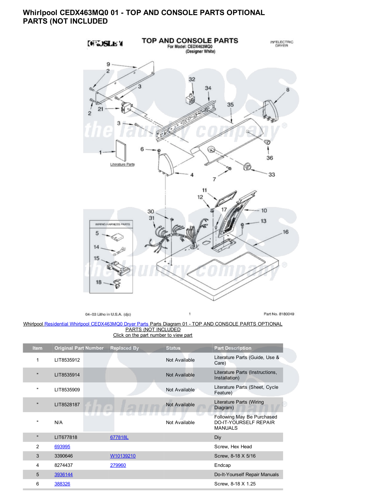 Whirlpool CEDX463MQ0 Parts Diagram