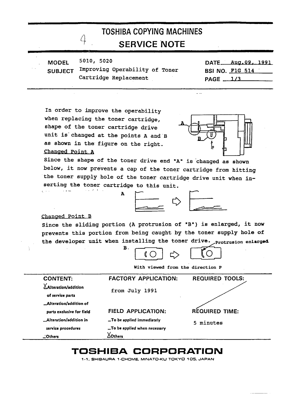 Toshiba f1g514 Service Note