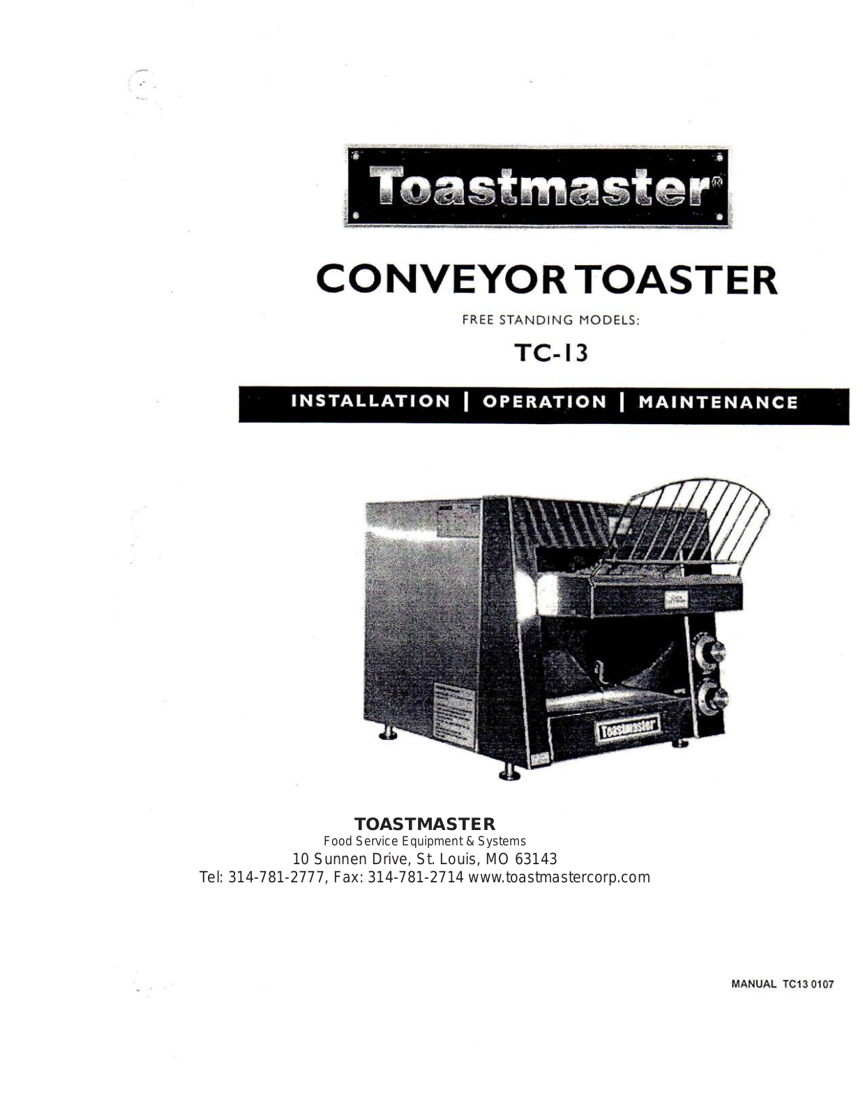 Toastmaster tc-13 User Manual