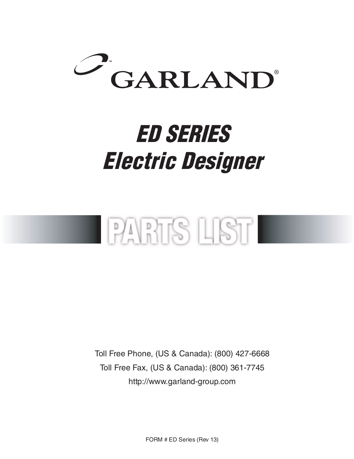 Garland EDU-36SF Parts List