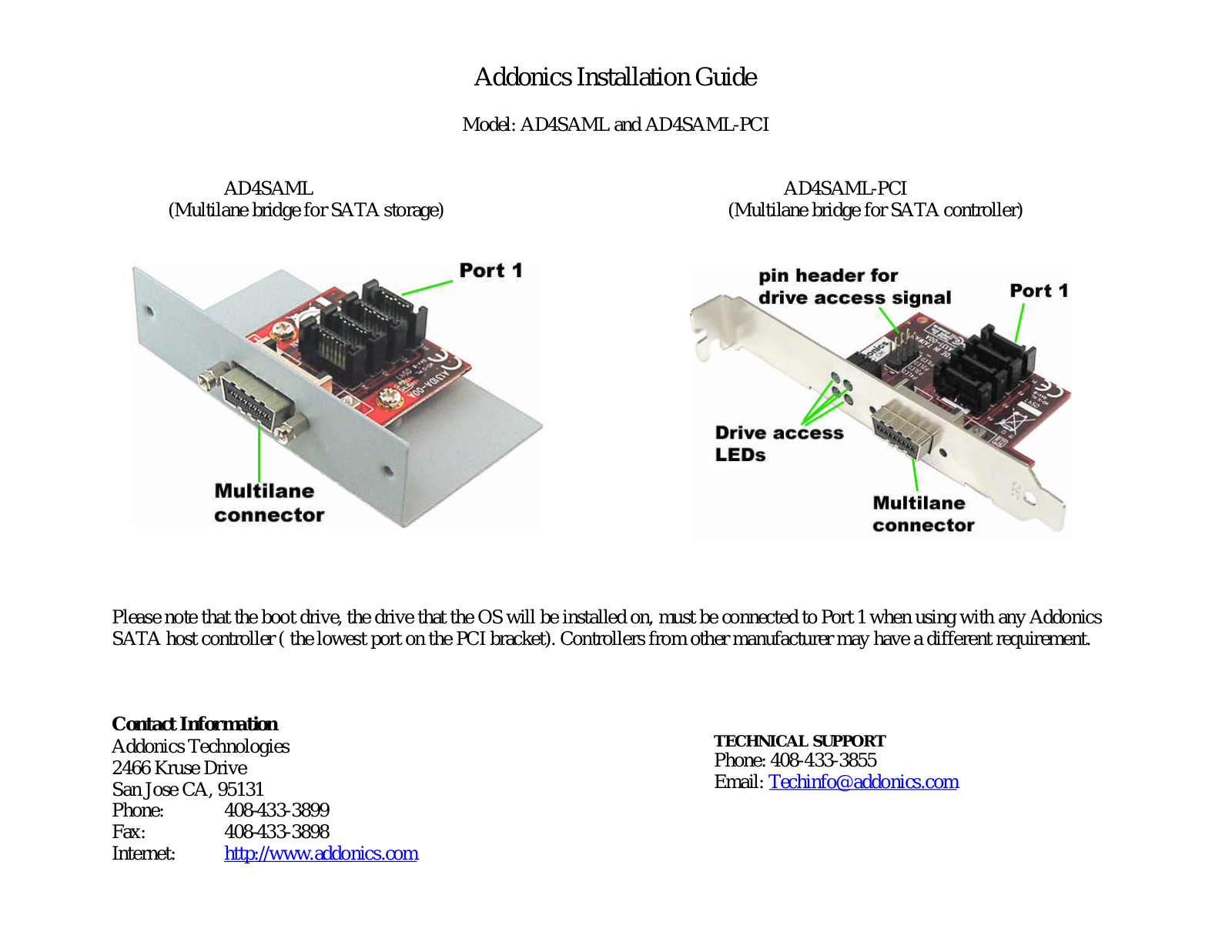 Addonics Technologies AD4SAML-PCI, AD4SAML User Manual