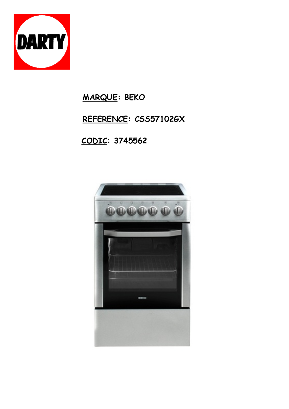 Beko CSS57102G User manual