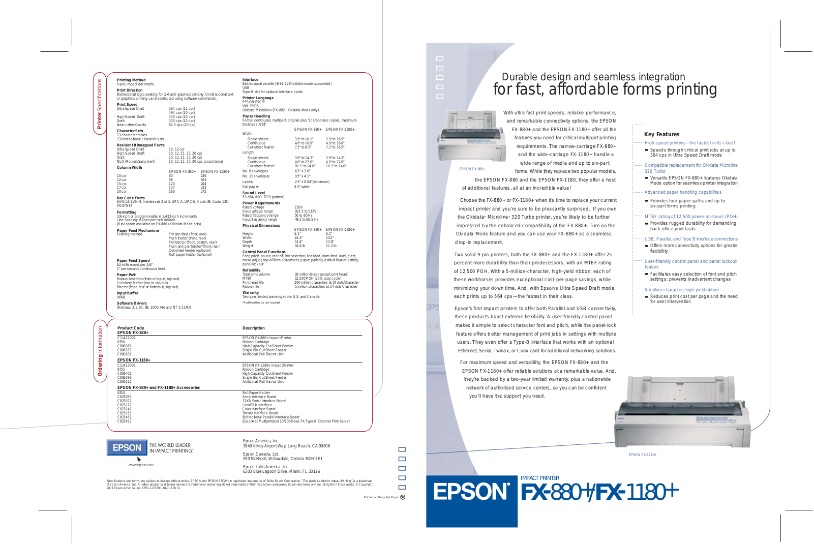 Epson FX-1180+, FX-880+ Product Brochure