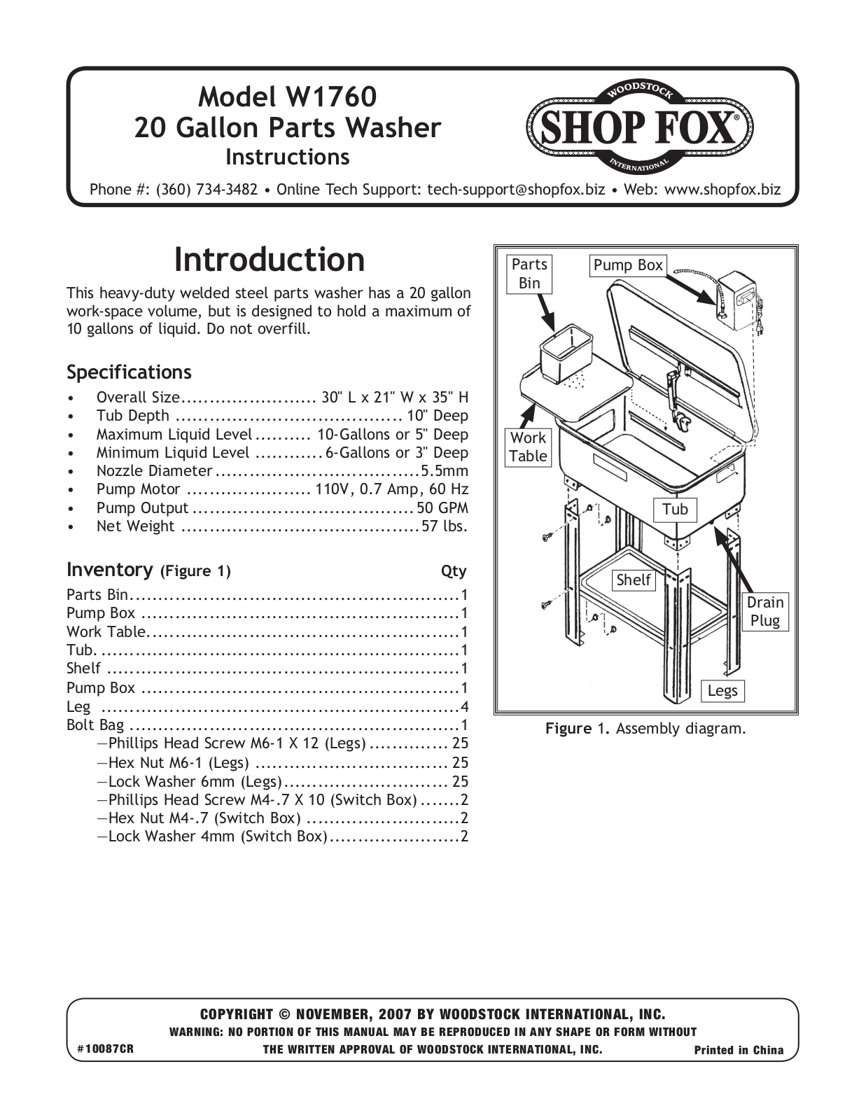 Woodstock W1760 User Manual