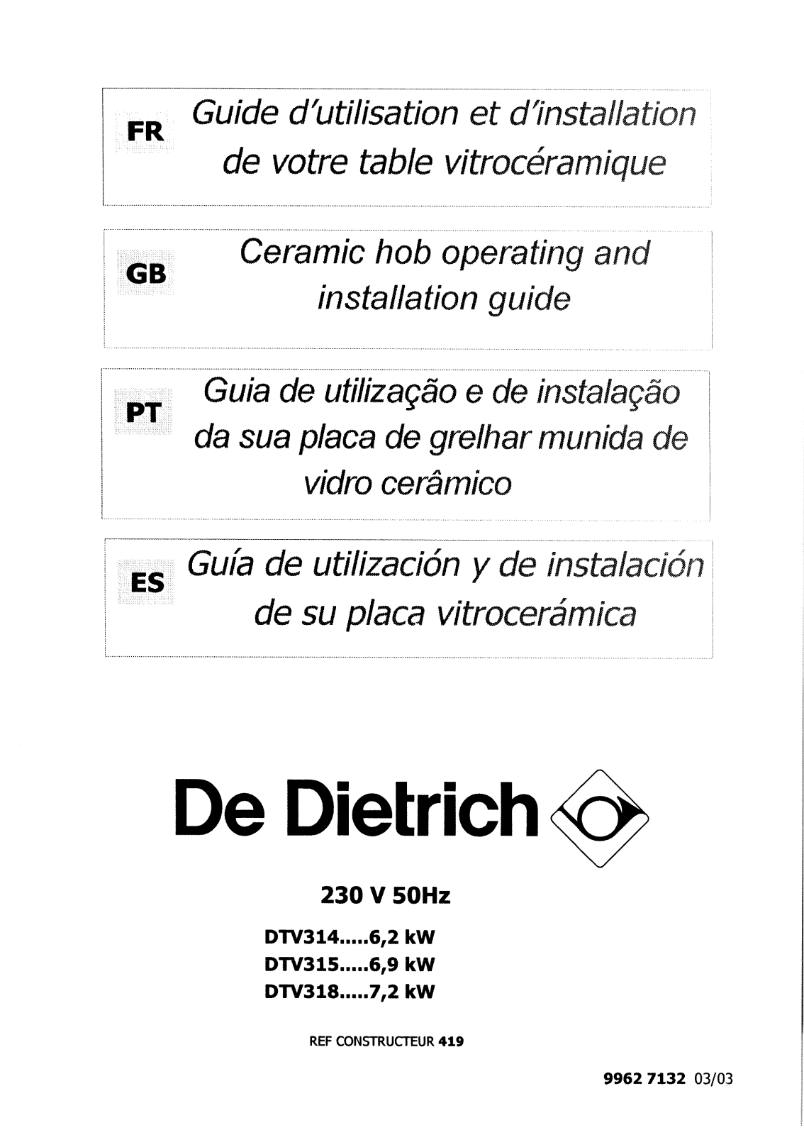 DE DIETRICH DTV 315 User Manual