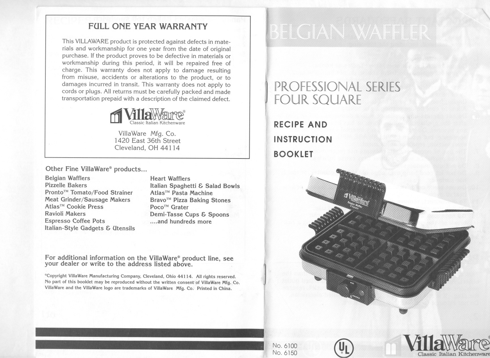 Villaware 6100, 6150 User Manual