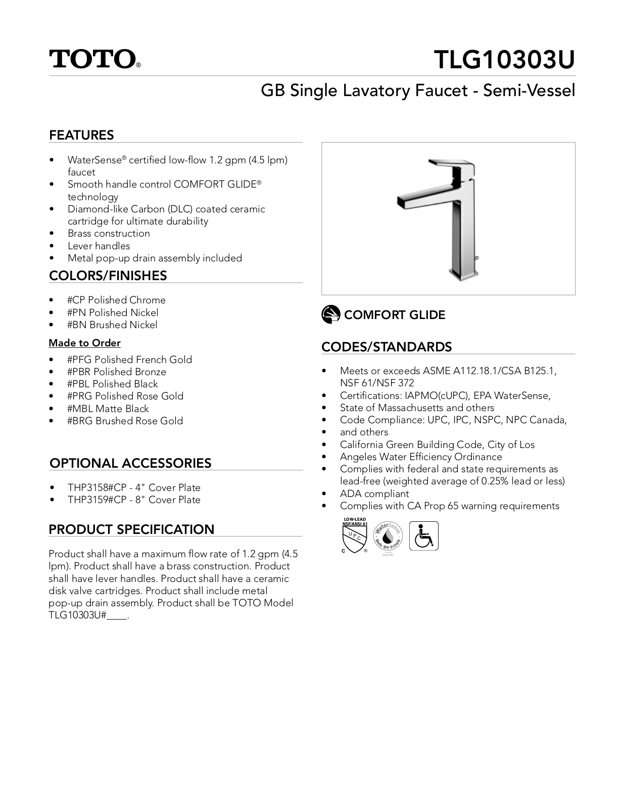 TOTO SBSA1606 Specifications - ManualMachine.com