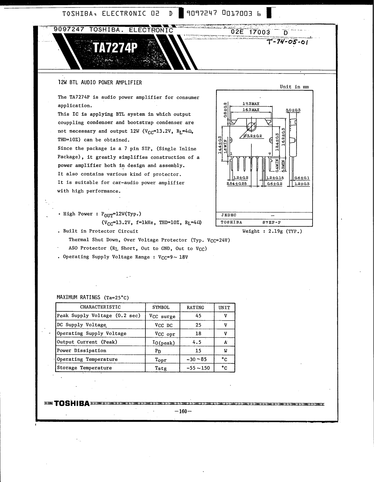 Datasheet TA7274P Specification - ManualMachine.com