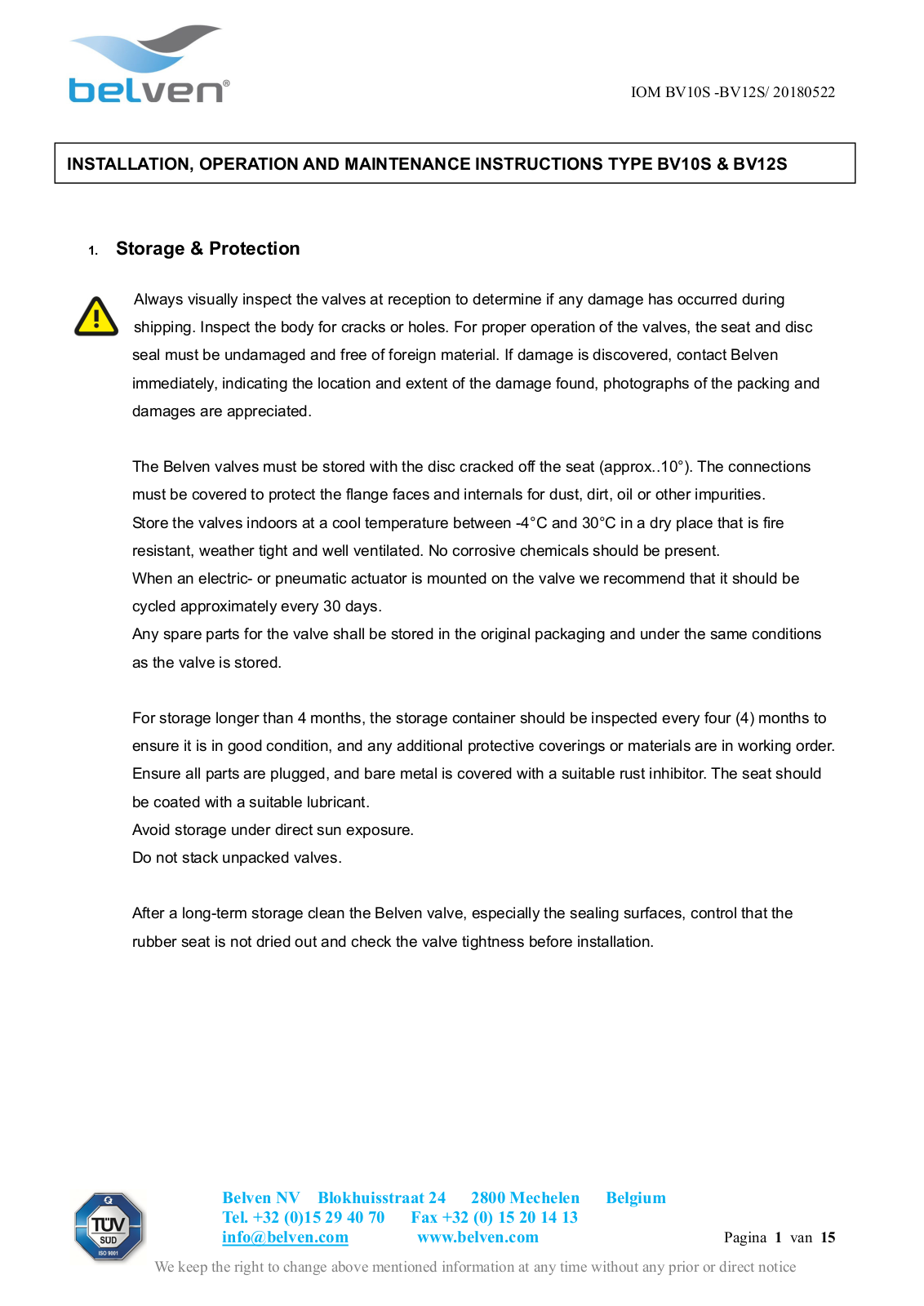 belven BV10S, BV12S Installation, Operation And Maintenance Instructions - ManualMachine.com