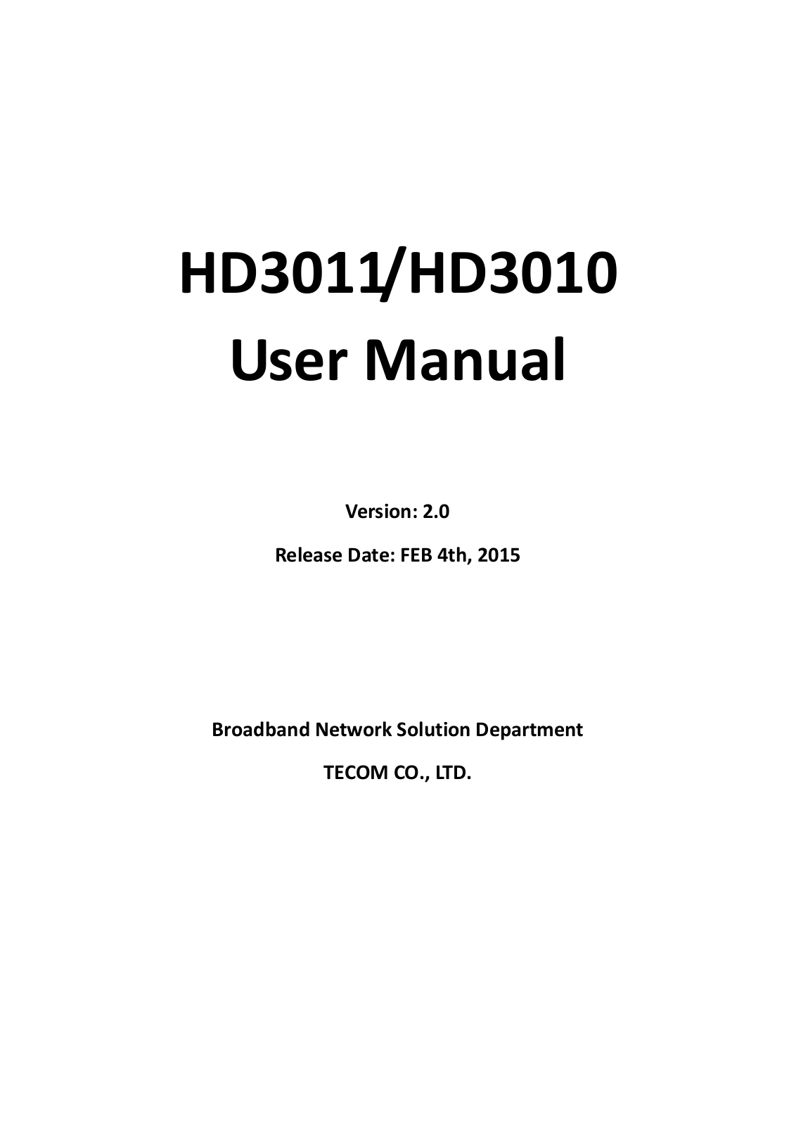 Tecom Co HD3010 User Manual