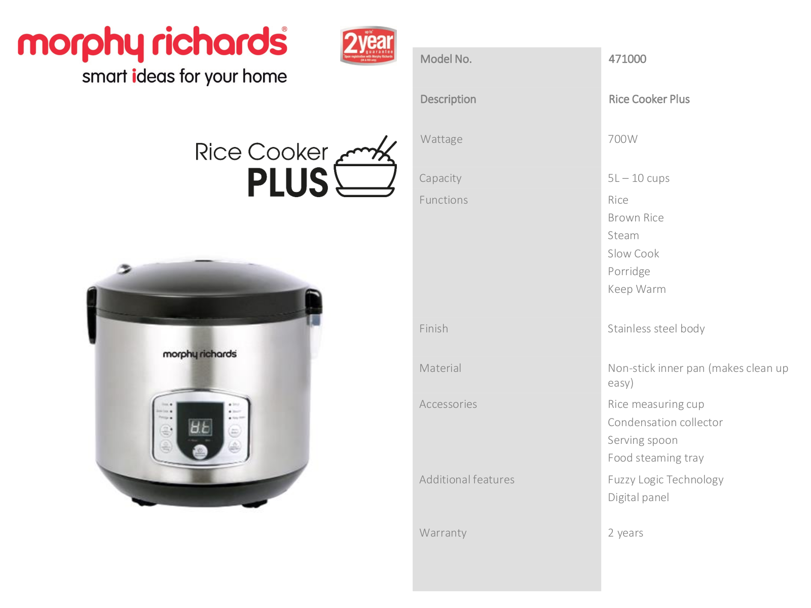 Morphy Richards 471000 Specifications Sheet