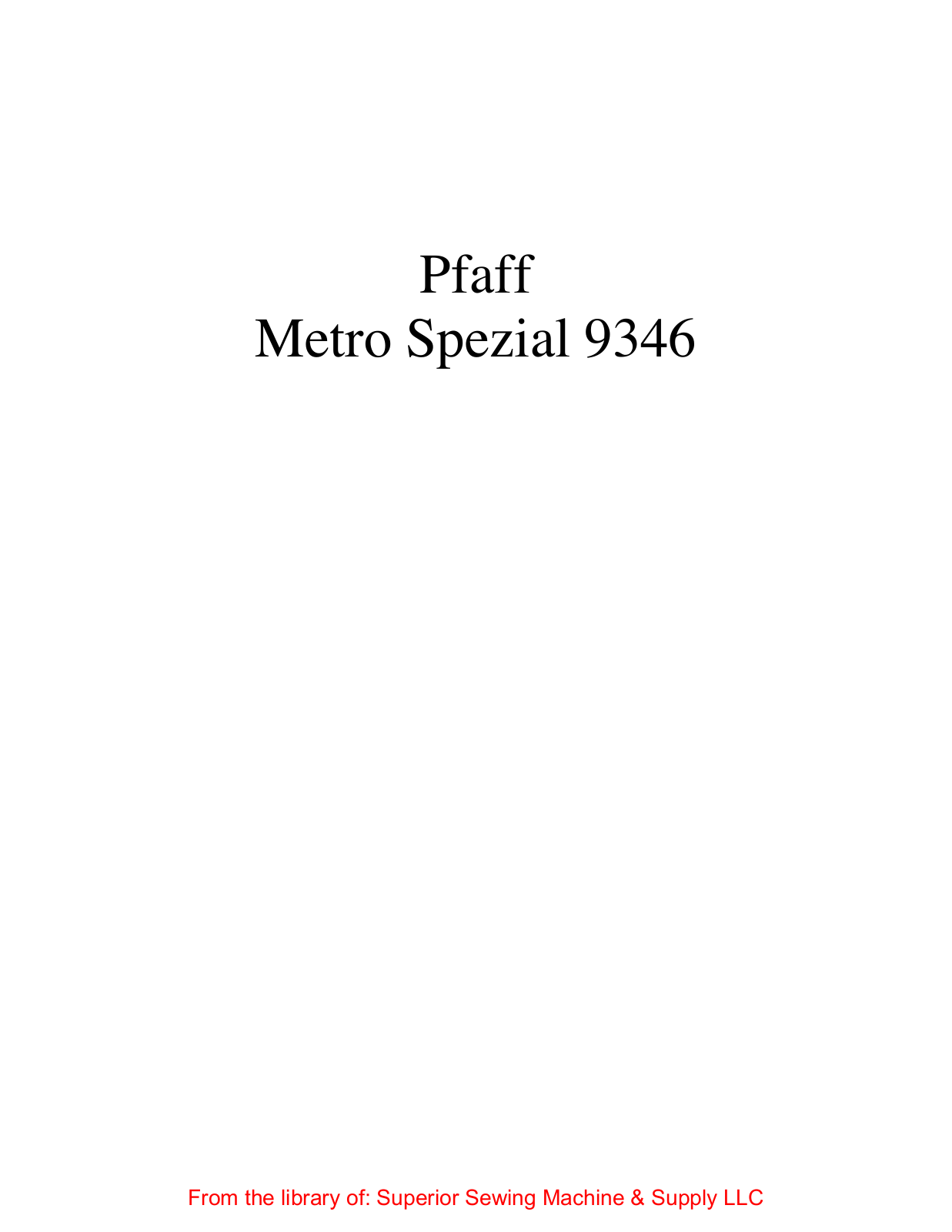 Mauser Metro Spezial 9346 User Manual