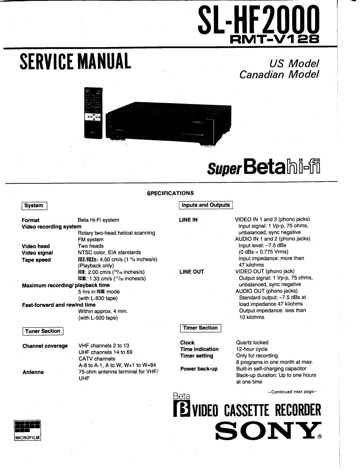 Sony SL-HF2000 SERVICE MANUAL