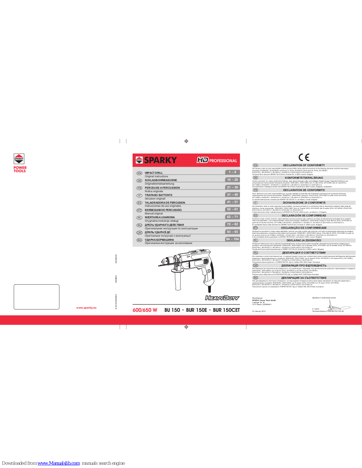 Sparky Group BU 150, BUR 150CET, BUR 150E Original Instructions Manual