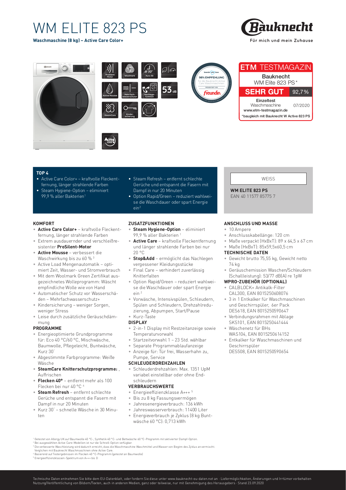 Bauknecht WM Elite 823 PS operation manual