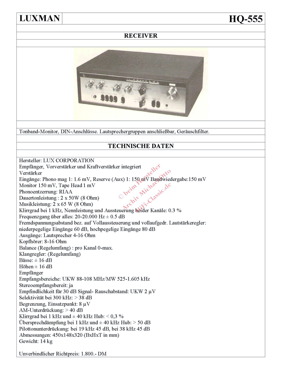 Luxman HQ-555 datasheet - ManualMachine.com