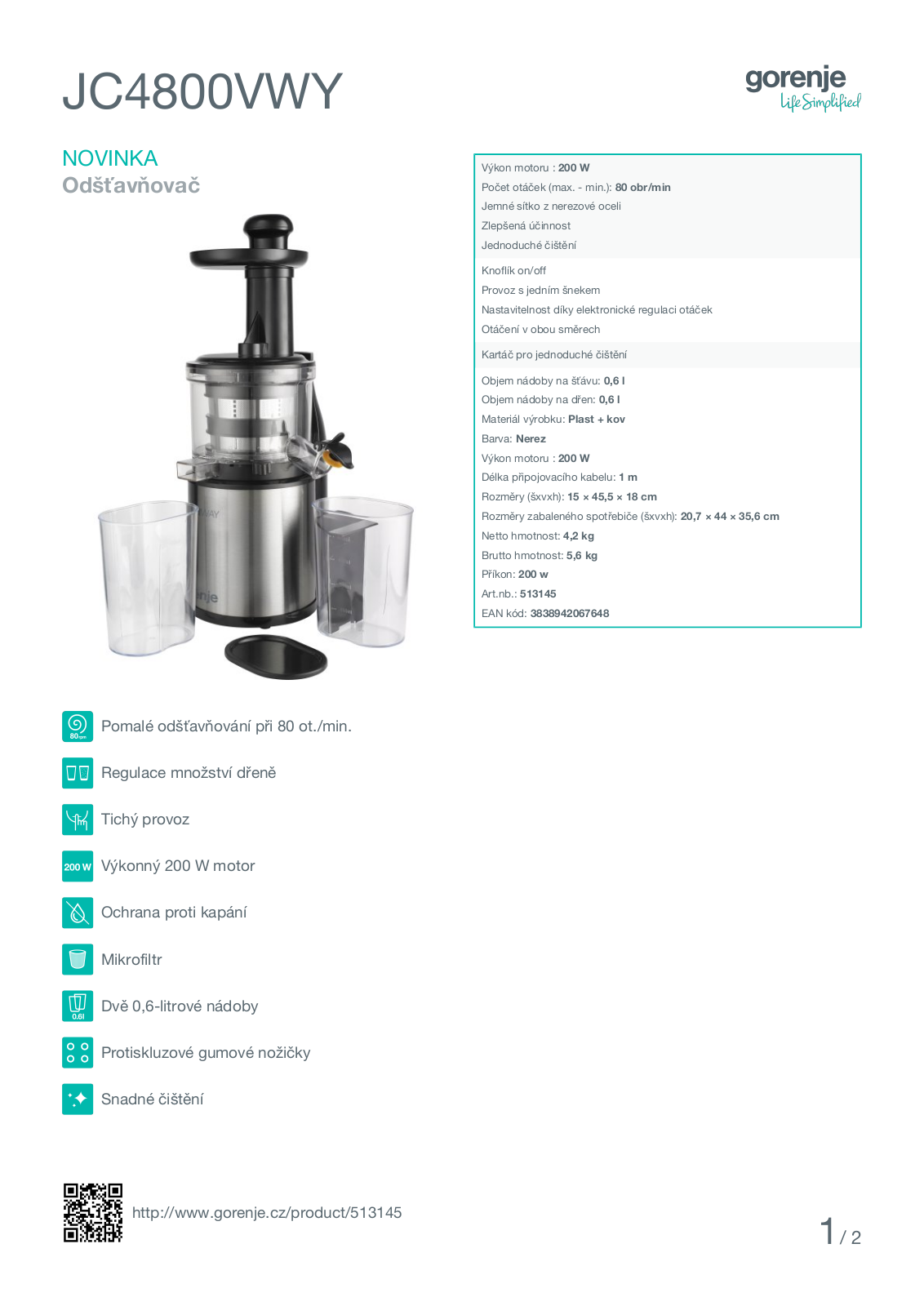 Gorenje JC 4800 VWY User Manual