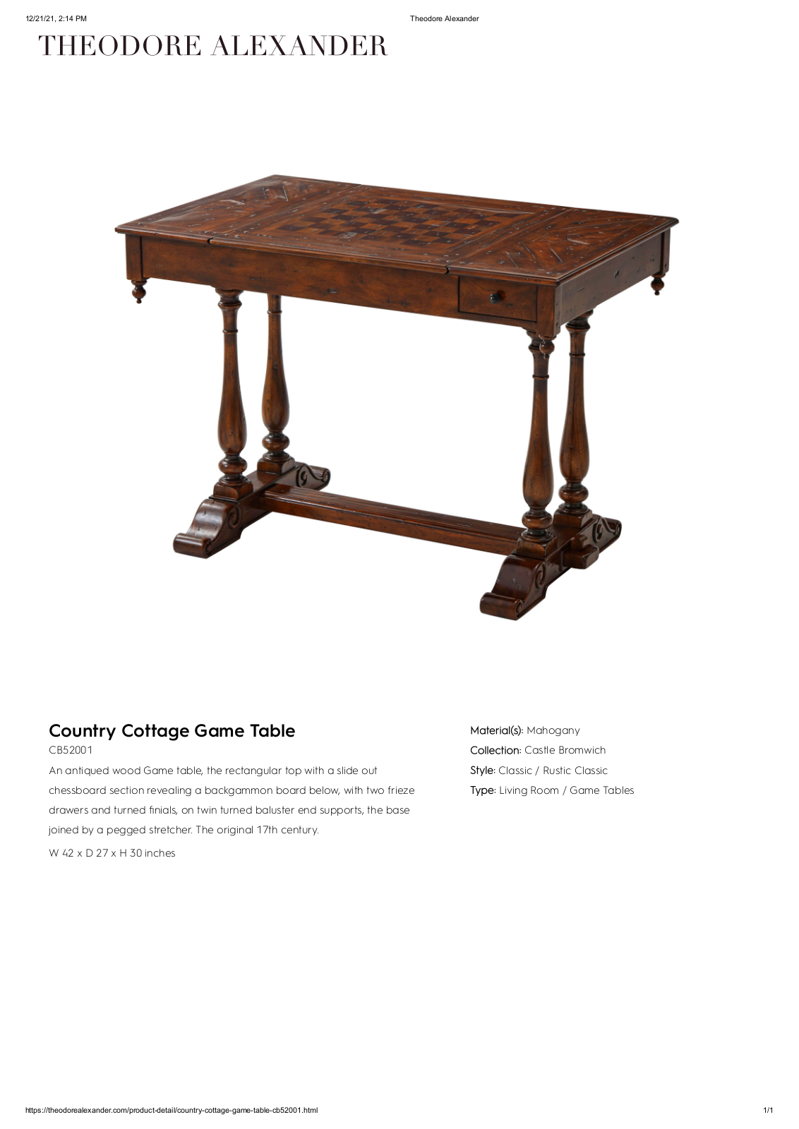 Theodore Alexander FPLJ1066 Specifications - ManualMachine.com