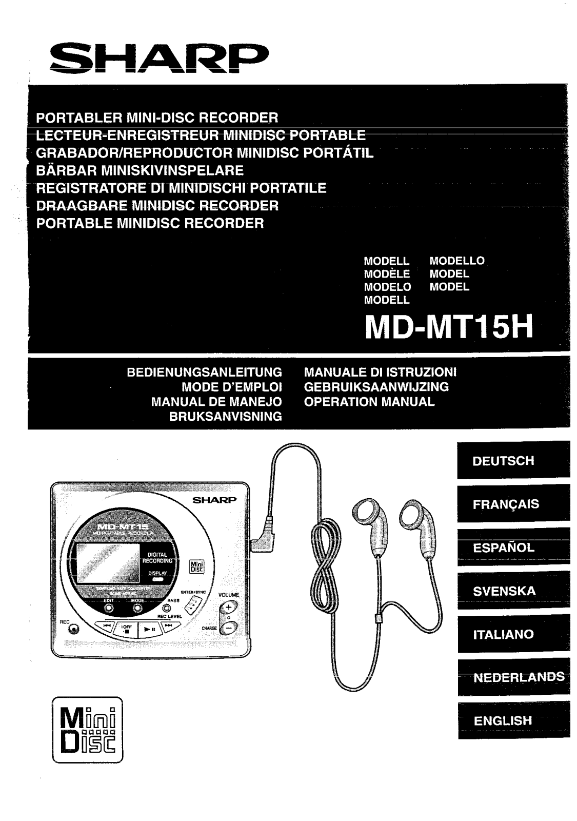 Sharp MD-MT15H User Manual